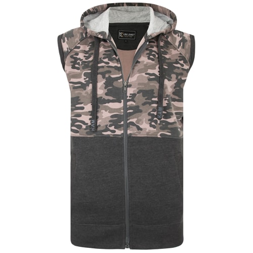 KAM Camo Hooded Panelled Gilet Charcoal